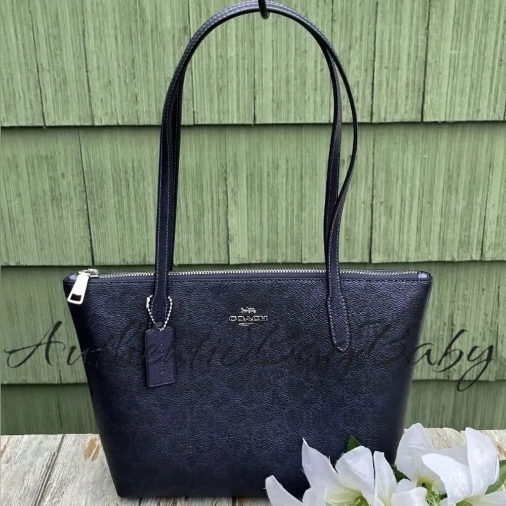Coach Fiona Zip Tote Bag in Blue Metallic Purse